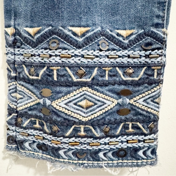 DRIFTWOOD Colette Beaded Embroidered Straight Crop Jeans Blue 29 - Picture 5 of 14